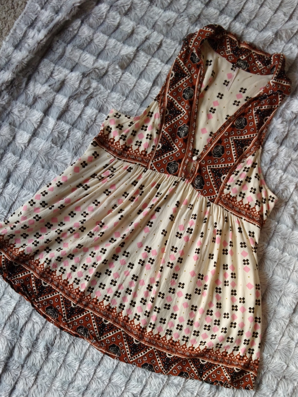 Free People Floral Embroidered Cream Tank Top